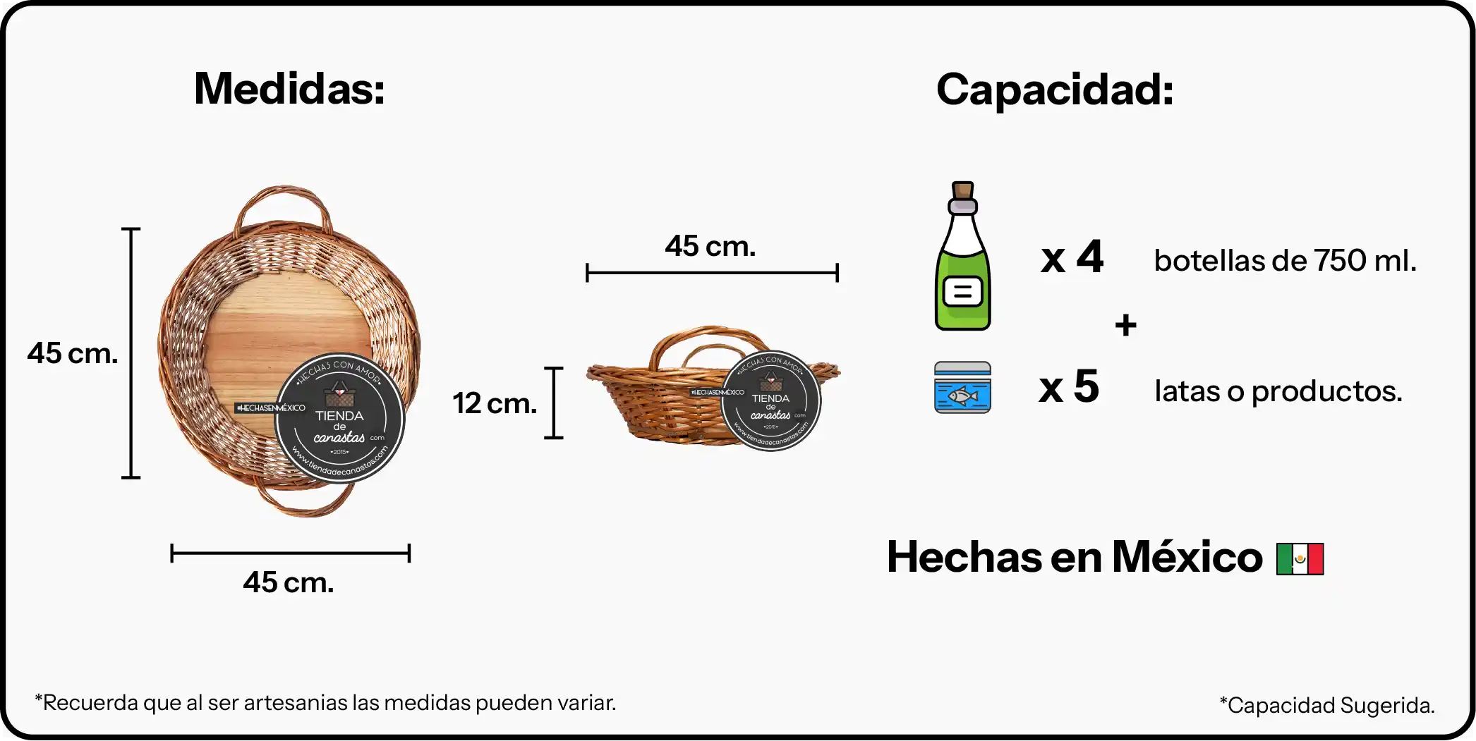 Medidas Charola Portuguesa Redonda Mediana x Tienda de Canastas