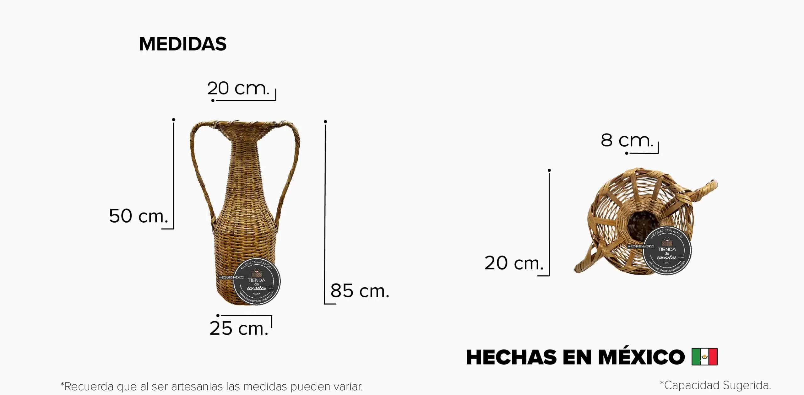 Medidas Jarrón de Carrizo Grande x Tienda de Canastas
