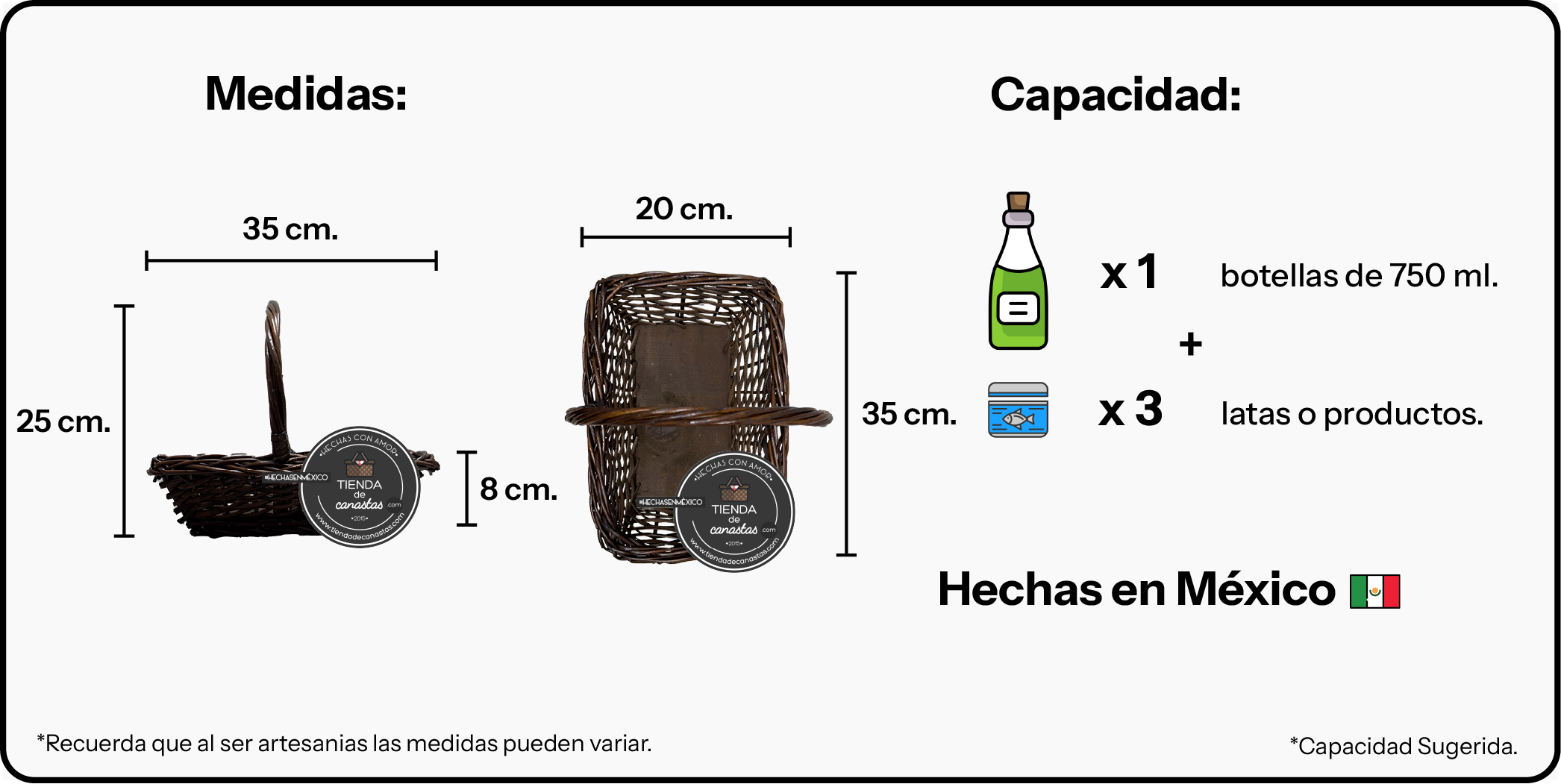 Medidas Canasta Rectangular Chocolate Chica