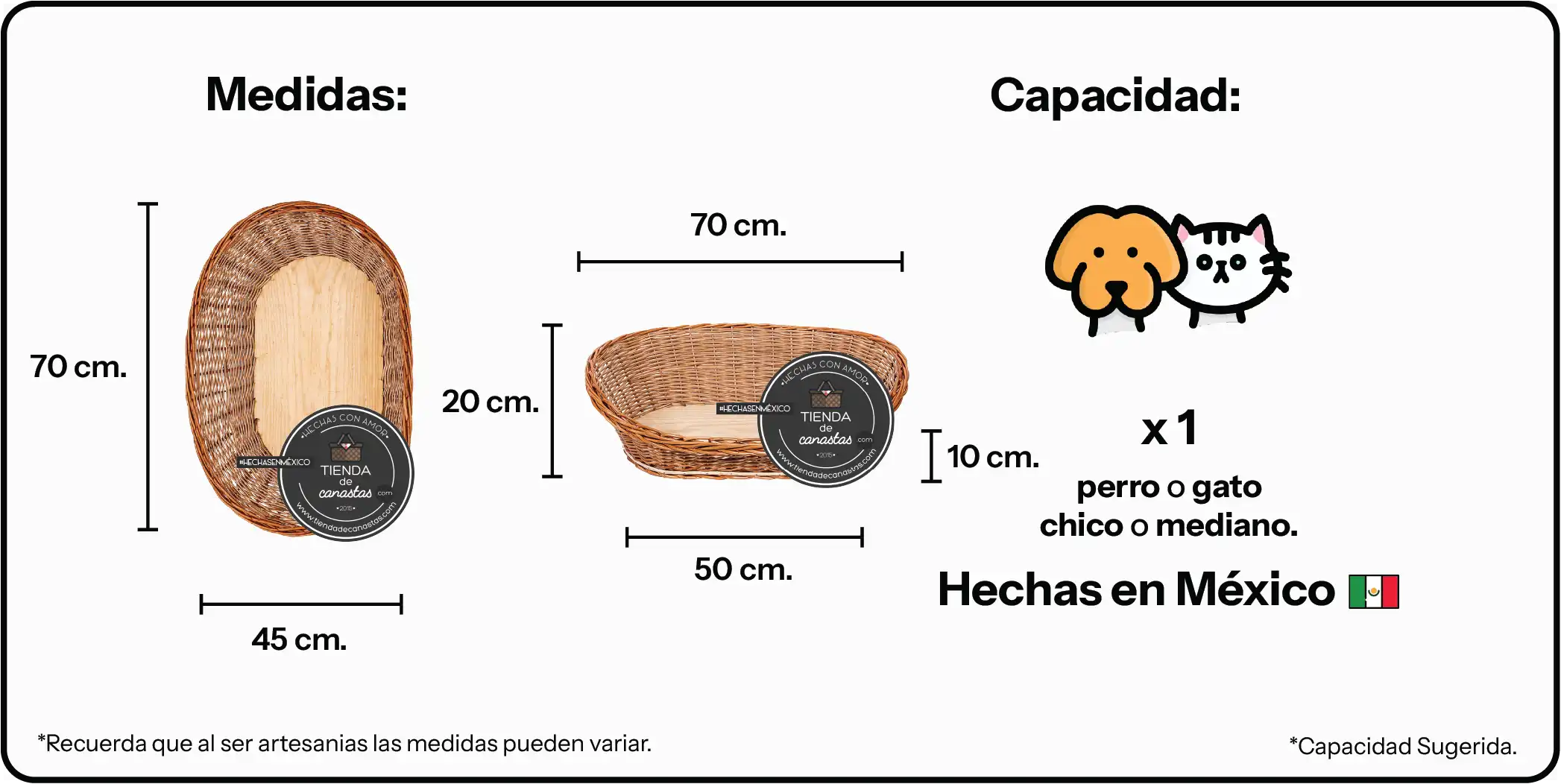 Medidas Cama Koke para Mascotas x Tienda de Canastas