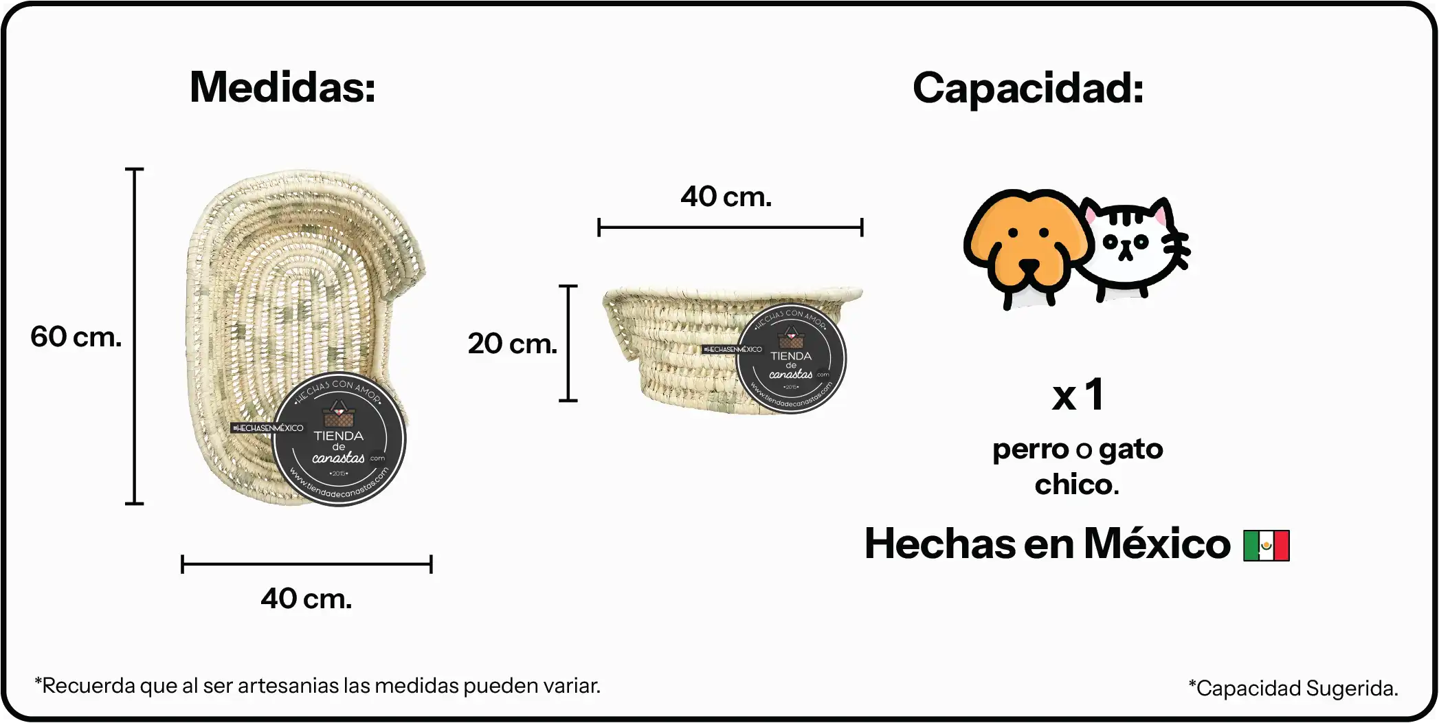 Medidas Cama de Palma Chica para Mascotas x Tienda de Canastas