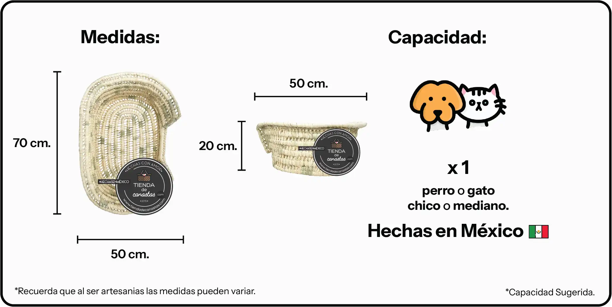 Medidas Cama de Palma Mediana para Mascotas x Tienda de Canastas