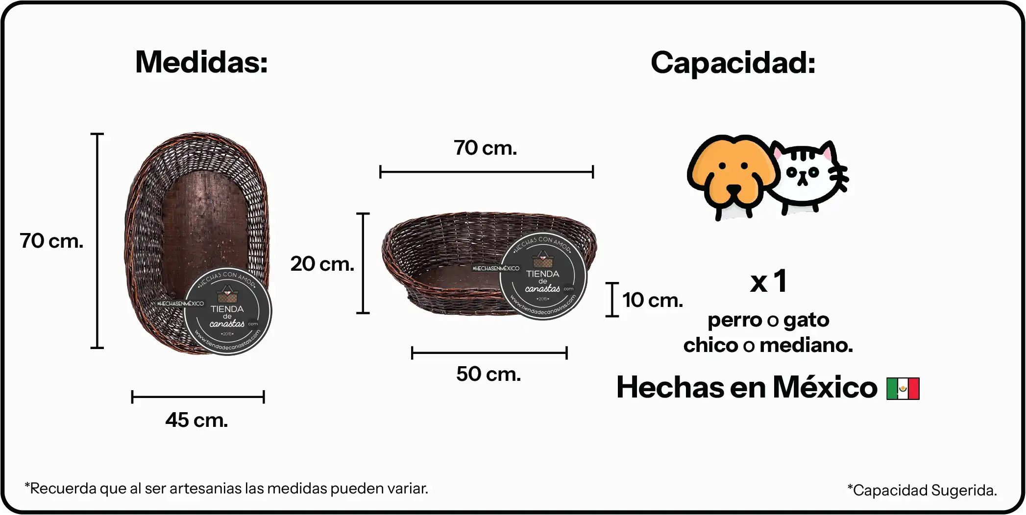 Medidas Cama Koke Chocolate para Mascotas x Tienda de Canastas