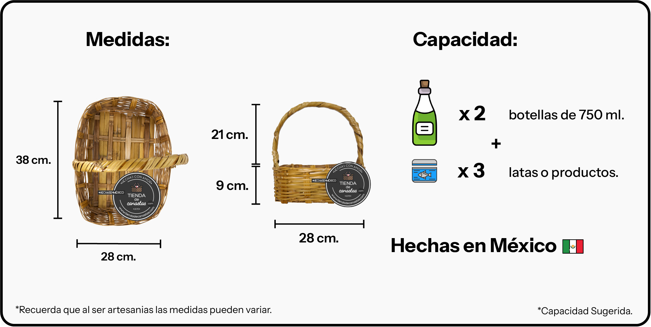 Medidas Canasta Pastelera Mediana x Tienda de Canastas
