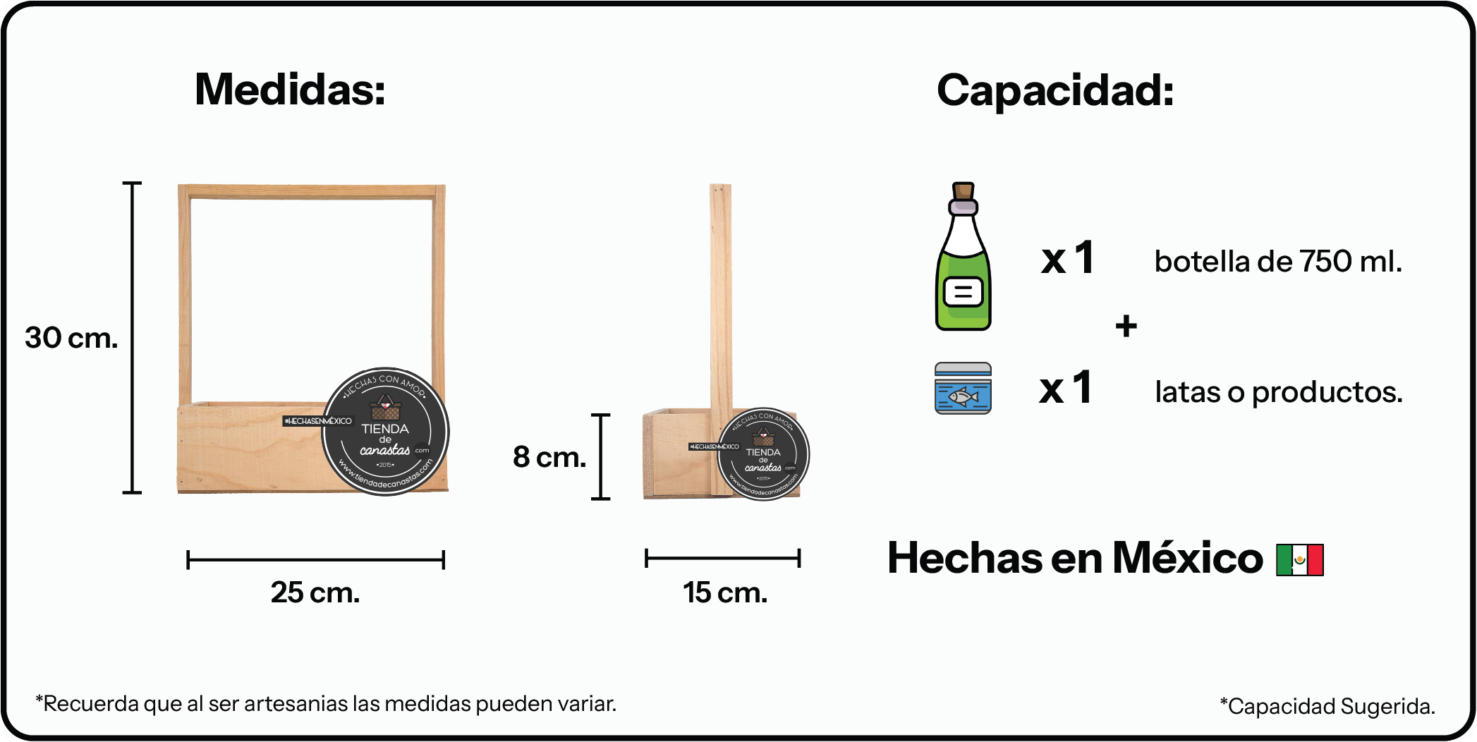 Medidas Canastilla Pino Chica x Tienda de Canastas