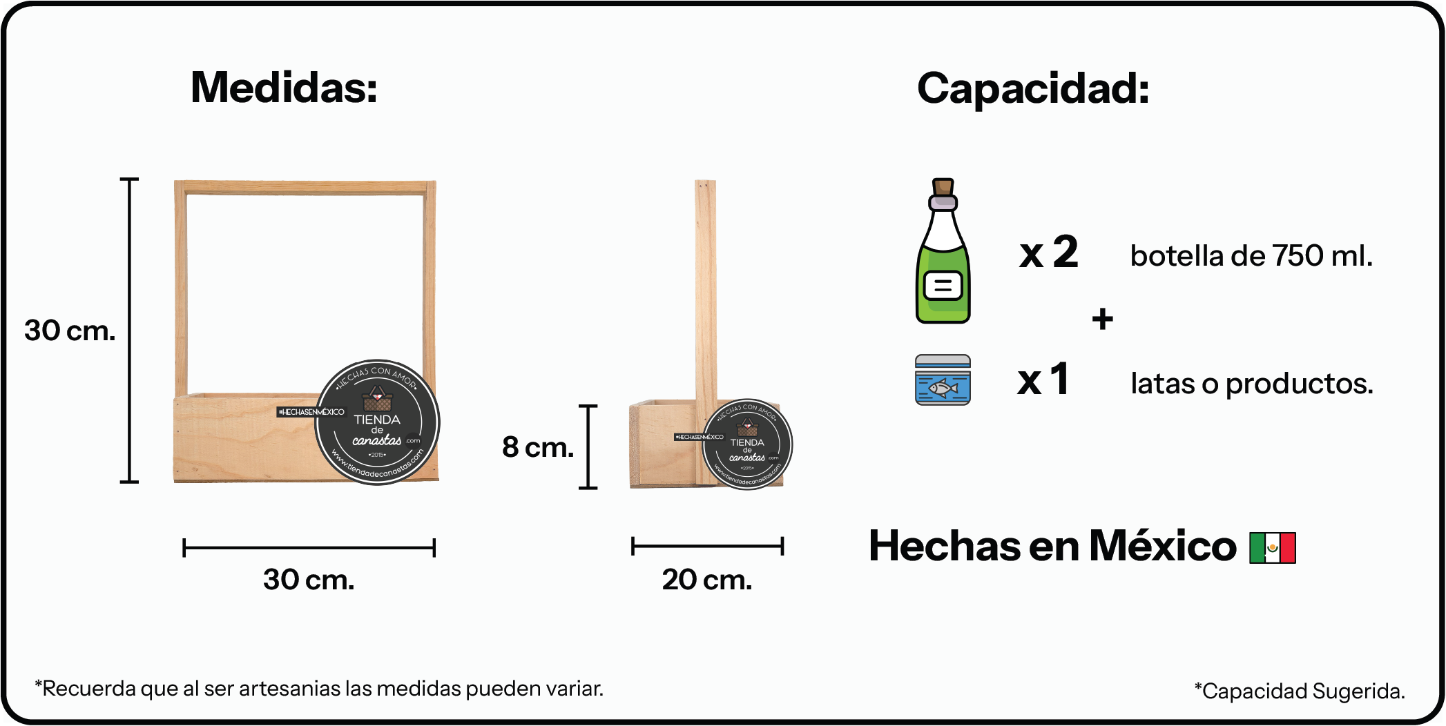 Medidas Canastilla Pino Grande x Tienda de Canastas