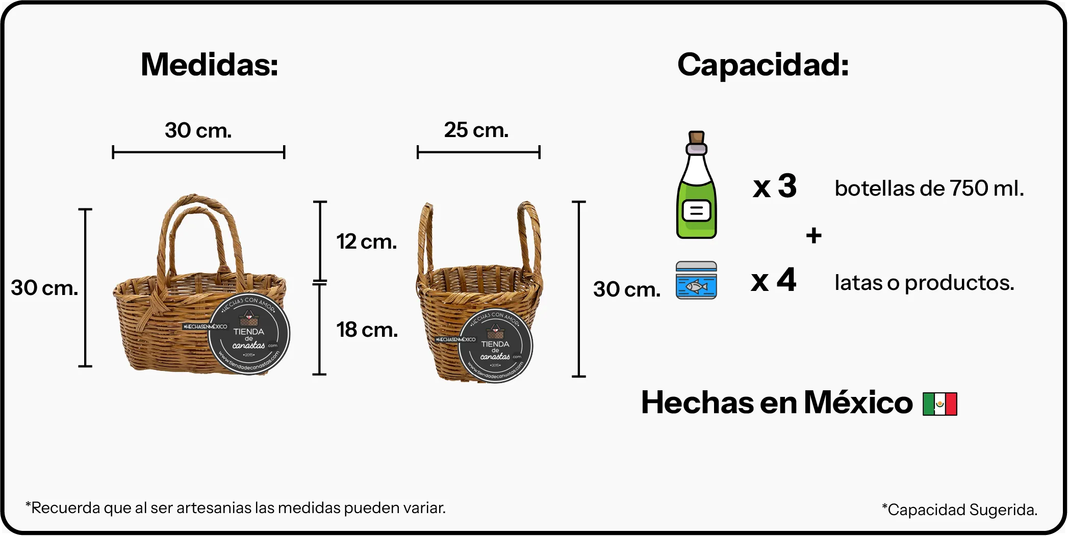 Medidas Bolsa Candy de Carrizo Mediana x Tienda de Canastas