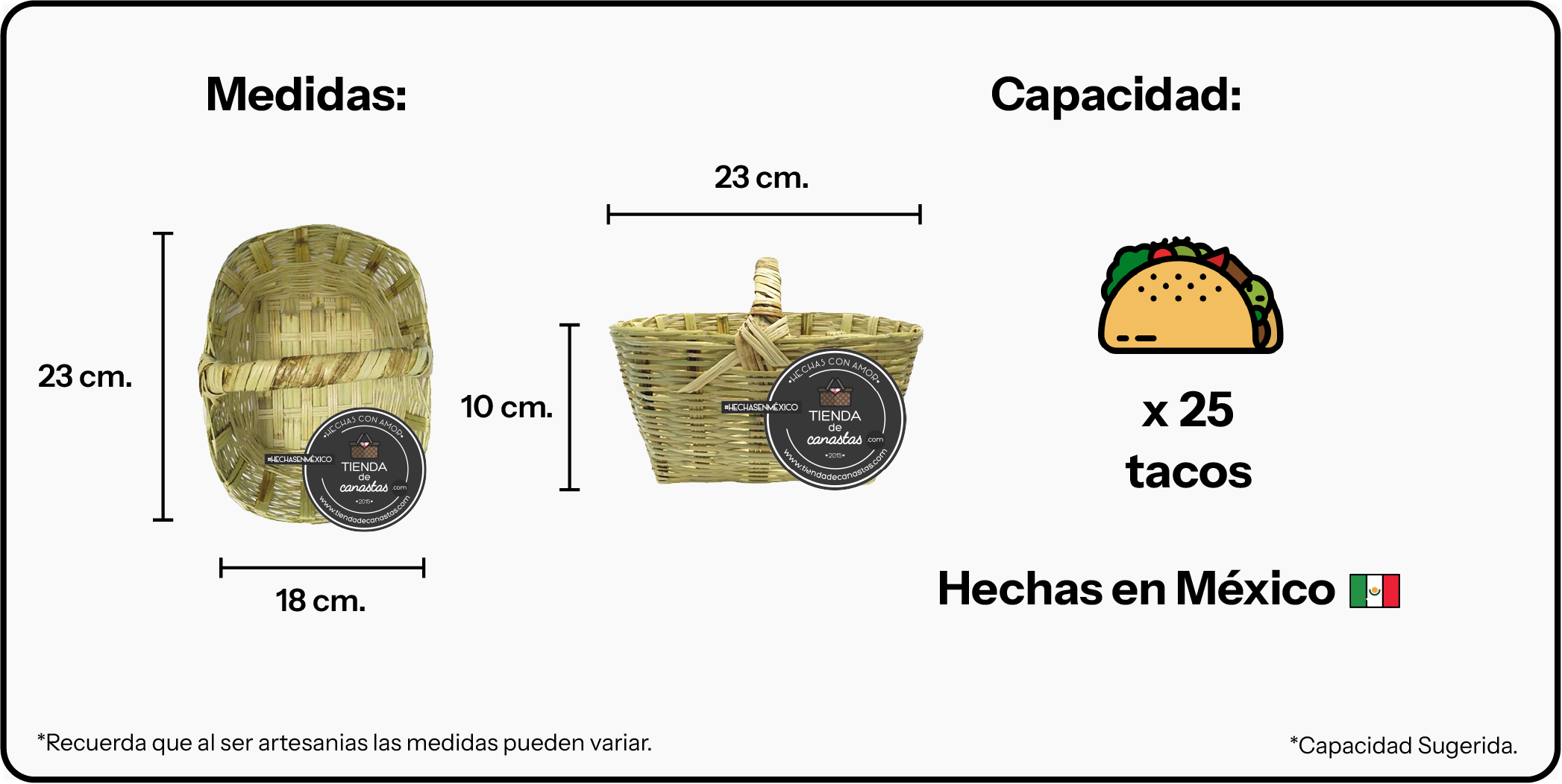 Medidas Canasta Mini para Tacos x Tienda de Canastas