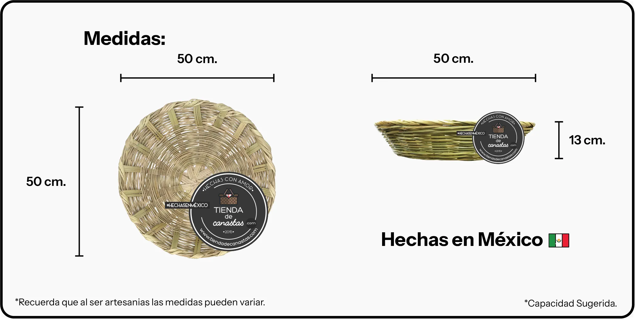 Medidas Panadero Redondo de 50 cm. ISO x Tienda de Canastas