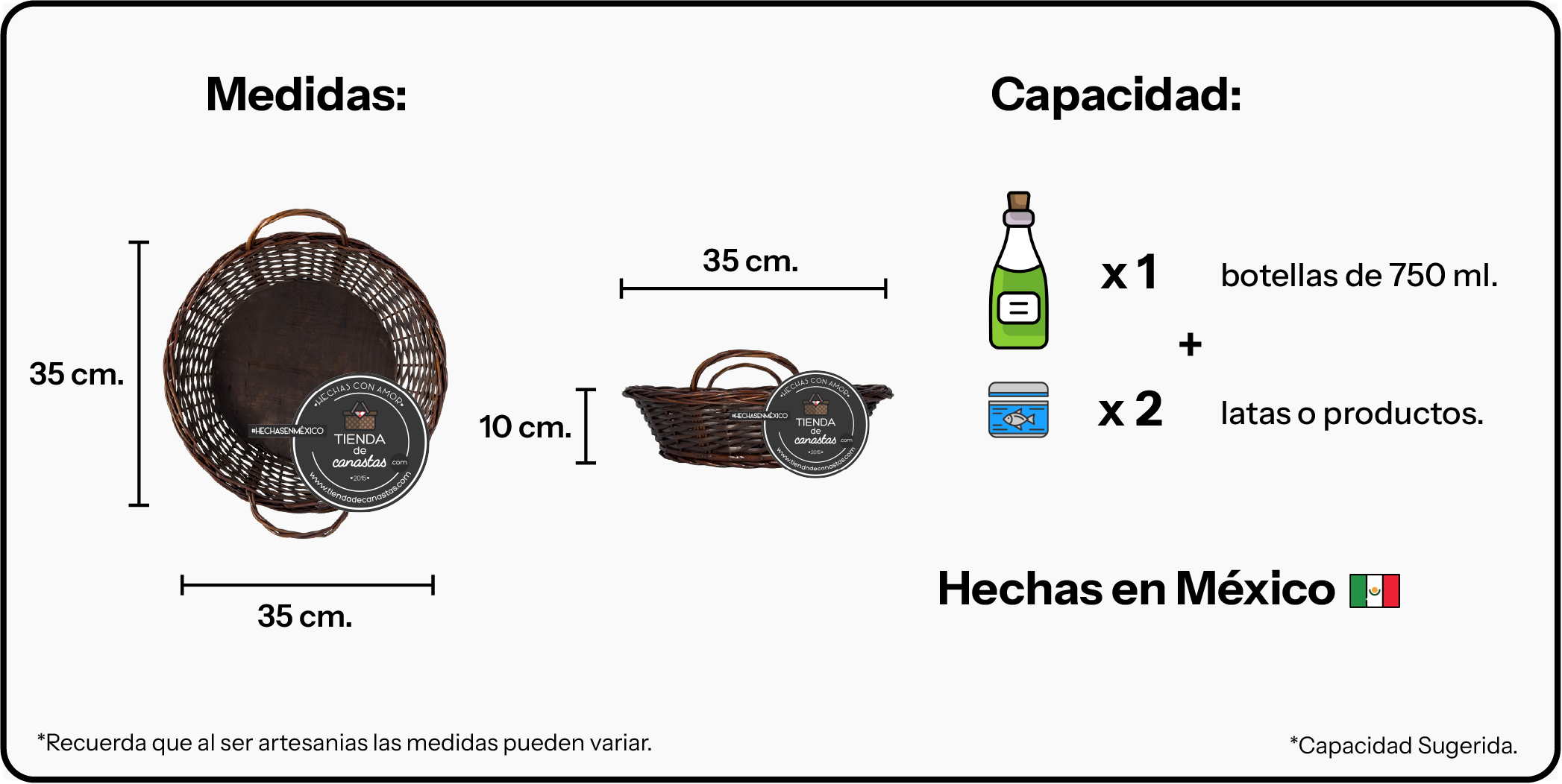 Medidas Charola Portuguesa Redonda Chocolate Chica x Tienda de Canastas