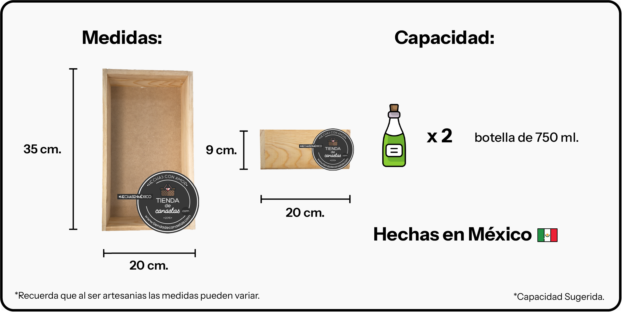 Medidas Caja Pino x Tienda de Canastas