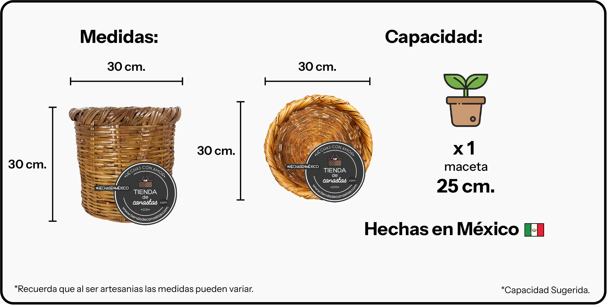 Medidas Bote Paragüero Chico x Tienda de Canastas